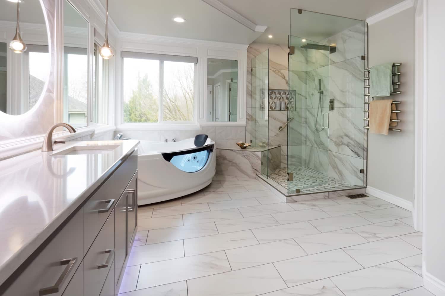 Tile bathroom flooring