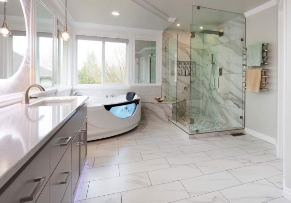 bathroom with tile flooring